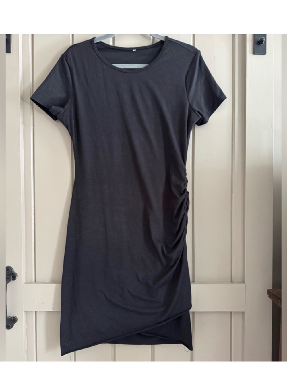 Amazon Black Short Sleeve Side-Ruched Mini Dress